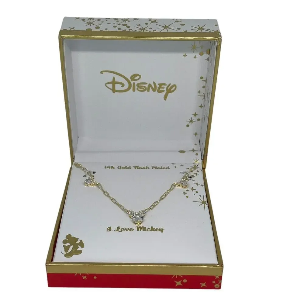 Disney Mickey Mouse Ears 14K Gold Plated Necklace Stylish Timeless Fashion NEW